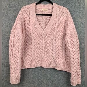 LA Hearts Women Size Large knit chunky long‎ sleeve v neck ligh pink sweater
